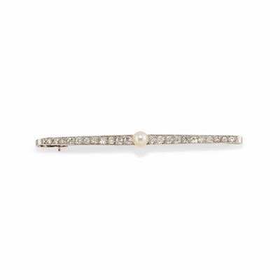 Spilla in Oro Bianco 18k, Platino, Perla e Diamanti, 1925 Circa