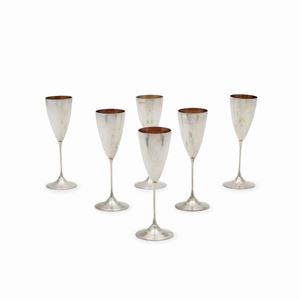 Six silver vermeil flutes, Italy, 20th century