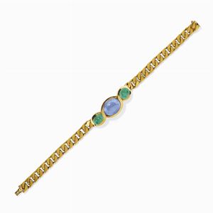 Bracciale in oro 18k, zaffiro e smeraldi
