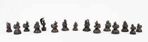 Fourteen bronze scroll weights. China, 19th century