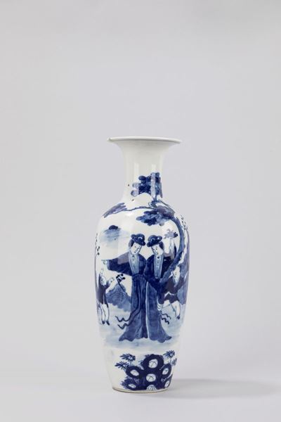 Vaso in porcellana bianca e blu, Cina, fine dinastia Qing
