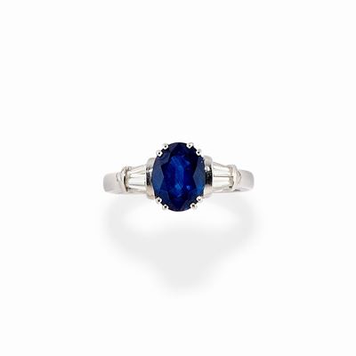 Anello in Oro Bianco 18k, Zaffiro e Diamanti