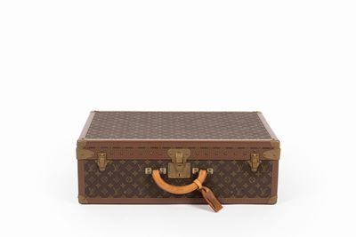 Valigia Alzer, tela monogram con dettagli in cuoio e ottone
