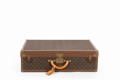 Valigia Alzer, in tela monogram con profili in cuoio e dettagli in ottone