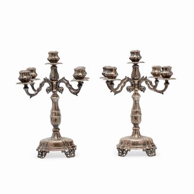 Candelabri in argento, Italia, XX secolo, a cinque fiamme, stile neoclassico