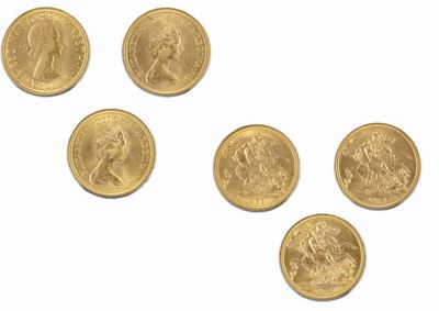 Gran Bretagna, Elizabeth II, Lotto di 3 sterline, metallo: argento, peso totale 24,03 gr, 1966 e ...