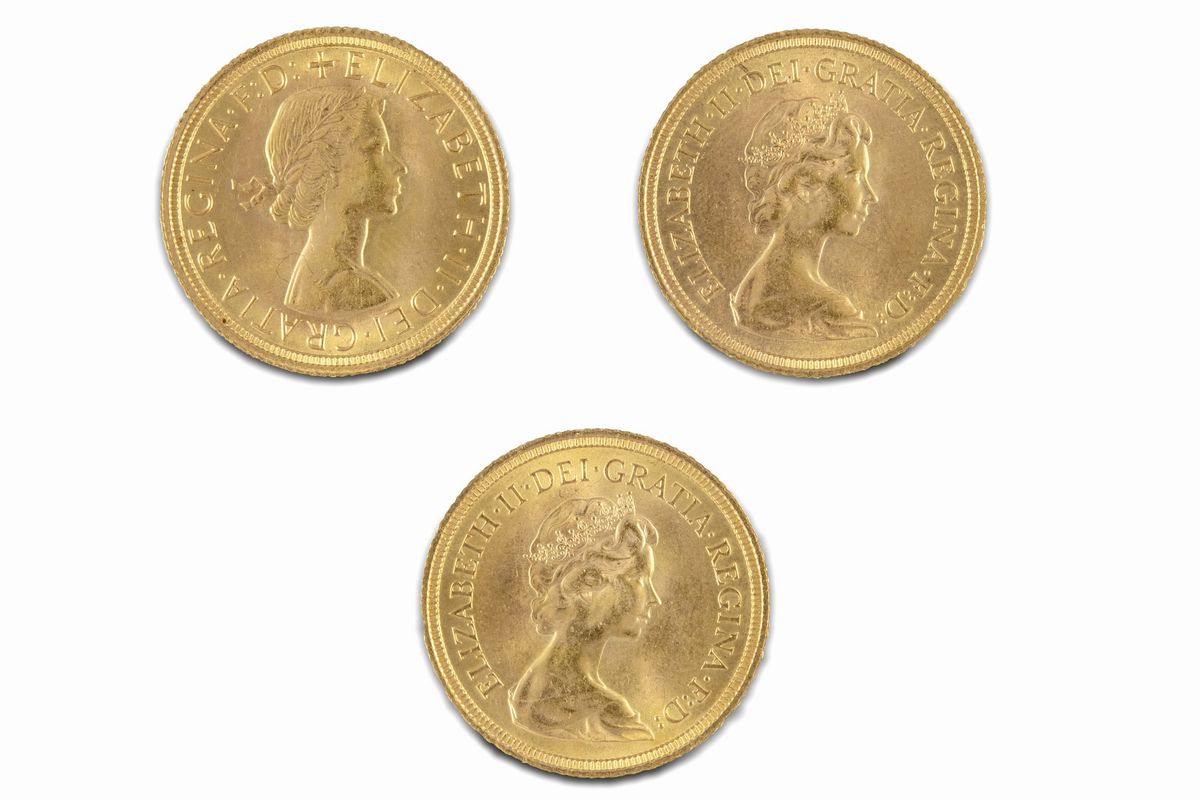 Gran Bretagna, Elizabeth II, Lotto di 3 sterline, metallo: argento, peso totale 24,03 gr, 1966 e ...