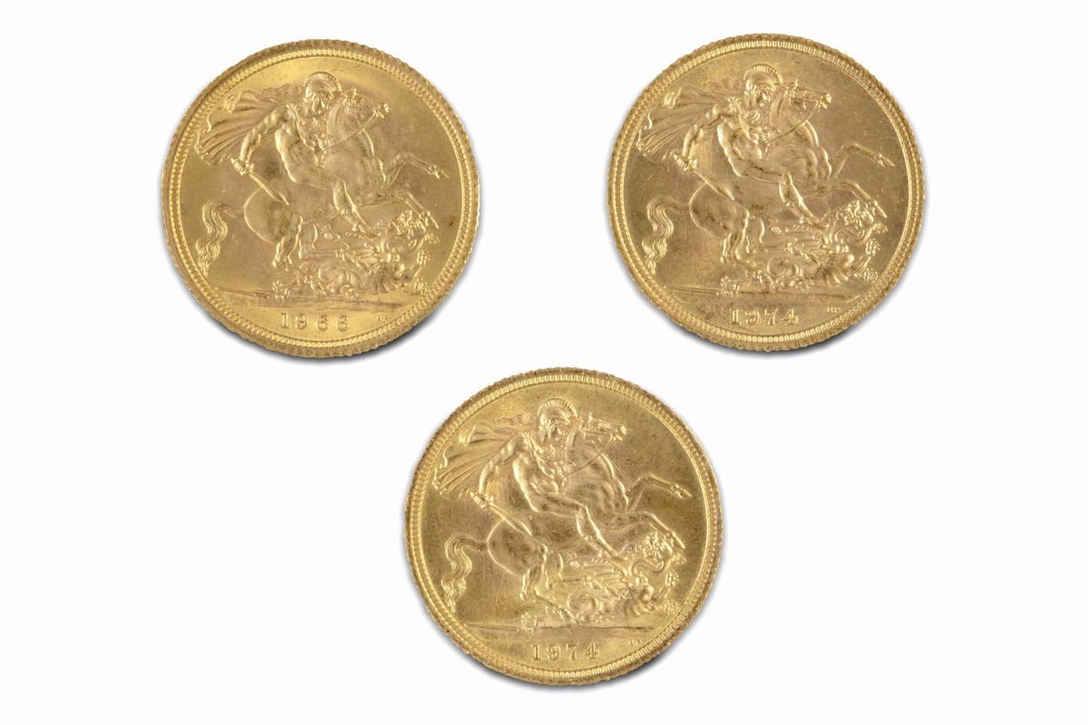 Gran Bretagna, Elizabeth II, Lotto di 3 sterline, metallo: argento, peso totale 24,03 gr, 1966 e ...