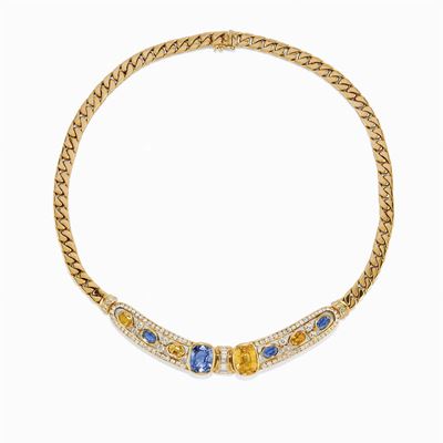 Collana in Oro 18k, Diamanti e Zaffiri