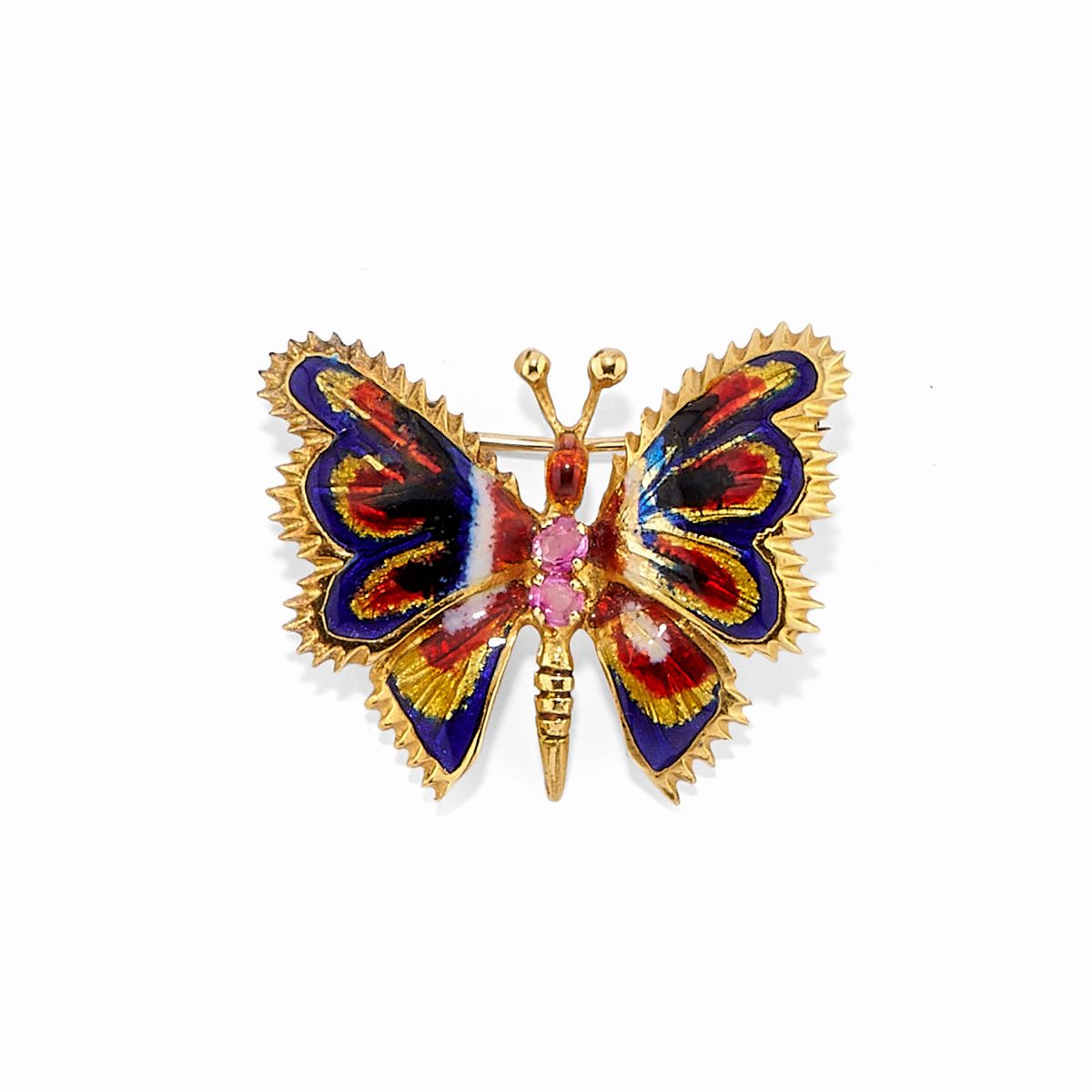 Cinque Gioielli in Oro Giallo 18k, Smalti e Pietra Dure