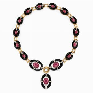 A 18K two-color gold, diamond, ruby and onyx necklace