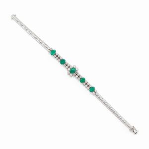  - Bracciale in oro bianco 18k, smeraldi e diamanti