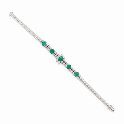 Bracciale in Oro Bianco 18k, Smeraldi e Diamanti
