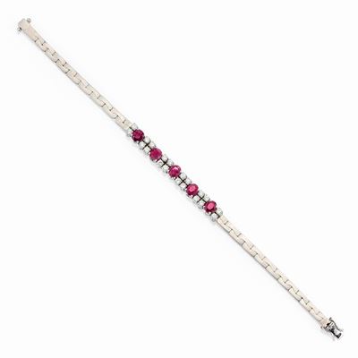 Bracciale in Oro Bianco 18k, Rubini e Diamanti