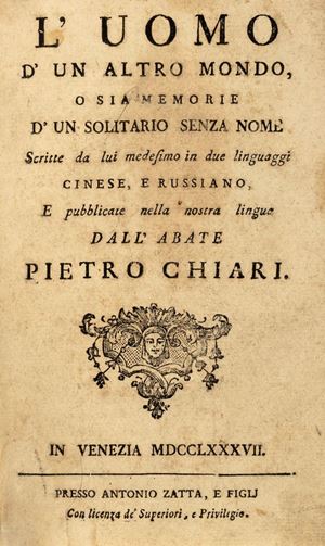 Chiari, Pietro - L'Uomo d'un altro mondo, o sia Memorie d'un solitario senza nome