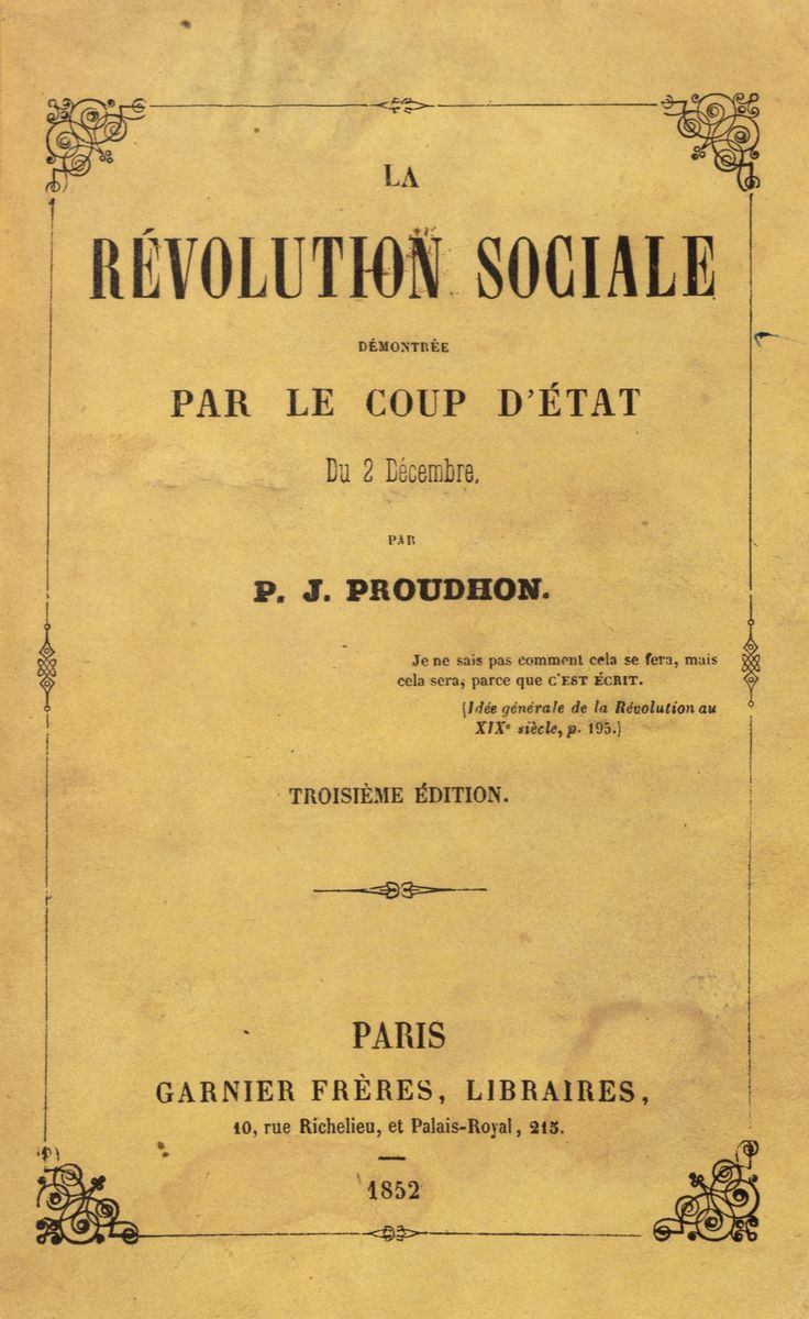 Pierre-joseph Proudhon - De la capacité politique des classes ouvrières - Prima edizione