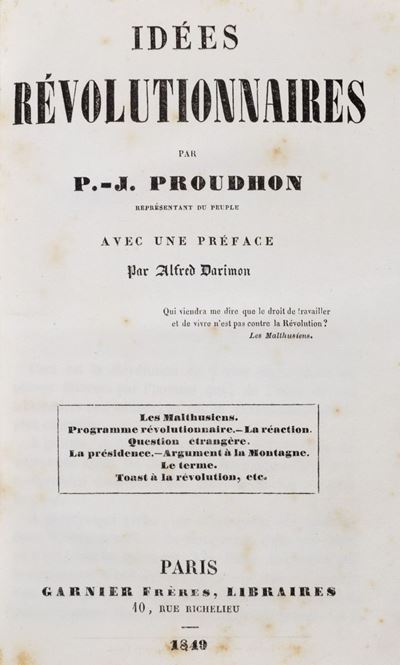 Idées révolutionnaires, Prima edizione