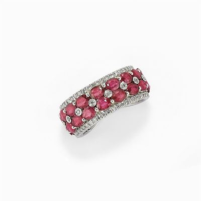 Anello in Oro Bianco 18k, Rubini e Diamanti