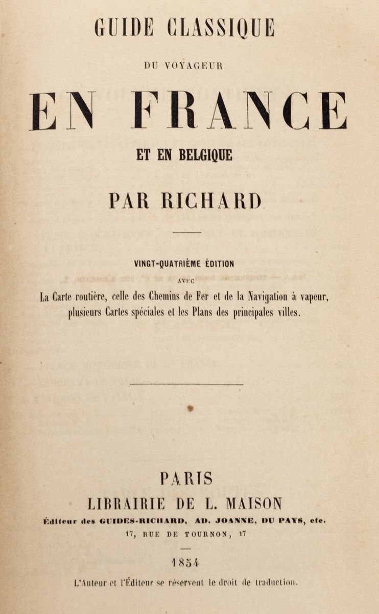 Guide classique du voyager en France et en Belgique, 1854