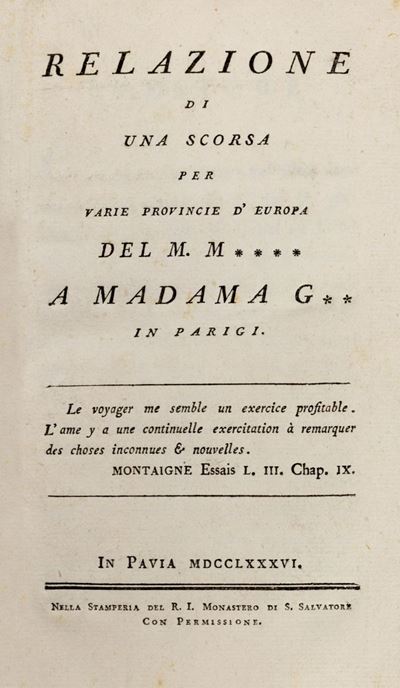 Relazione di una scorsa per varie provincie d'Europa, 1786