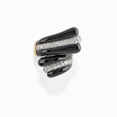 Anello in Oro Bicolore 18k, Onice e Diamanti