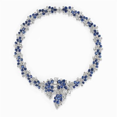 Importante Collana in Oro Bianco 18k, Zaffiri e Diamanti