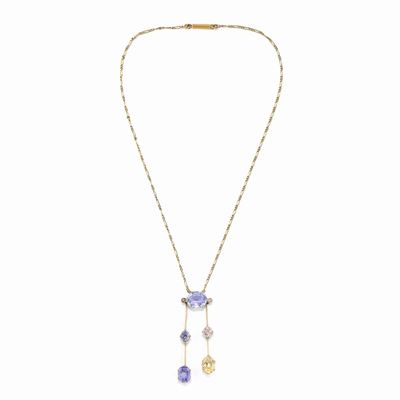 Collana in Oro Giallo 18k, Zaffiri Ceylon e Diamanti, Russia, Inizio XX Secolo