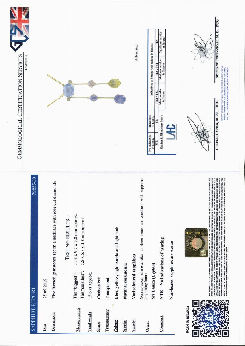 Collana in Oro Giallo 18k, Zaffiri Ceylon e Diamanti, Russia, Inizio XX Secolo