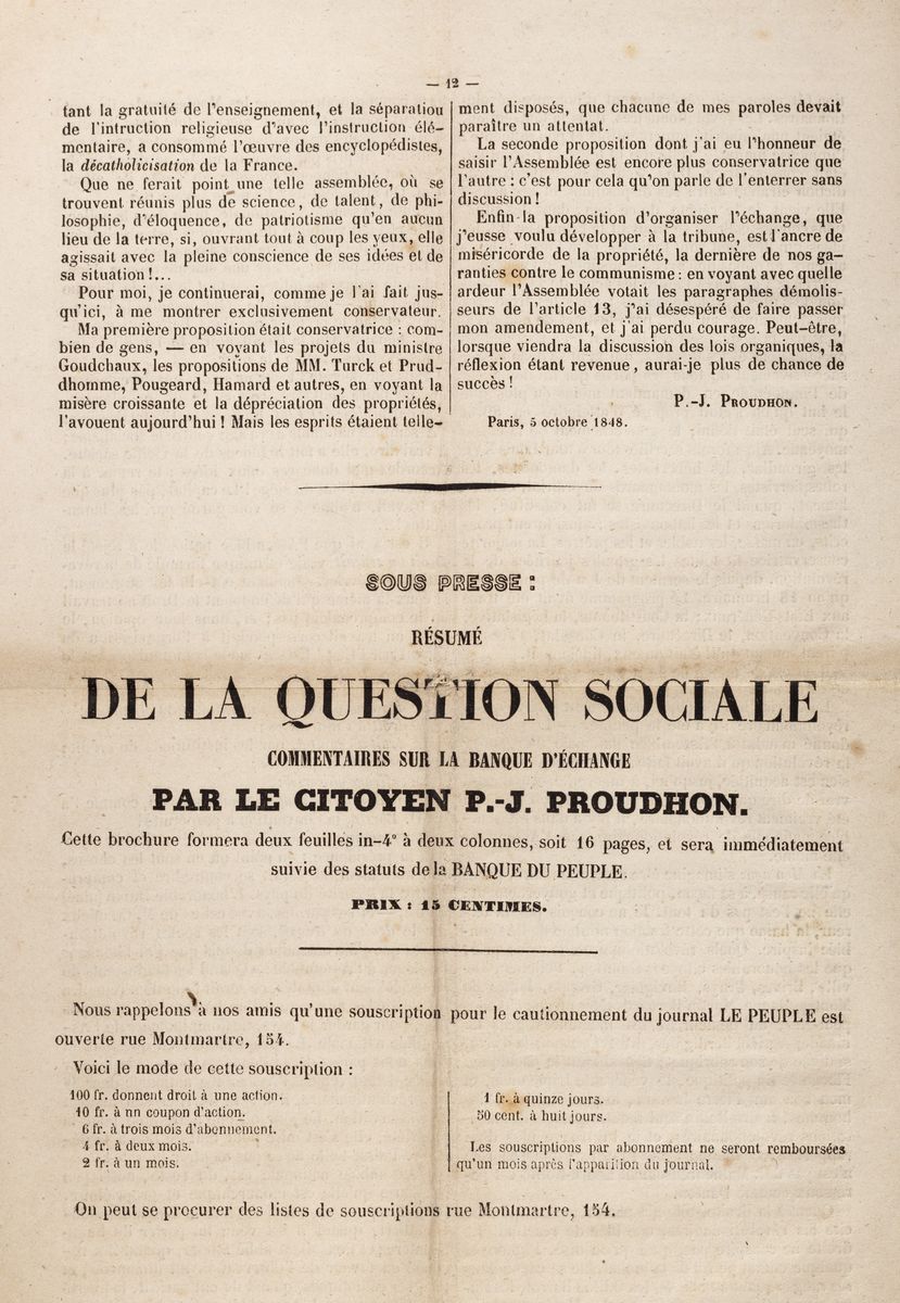 Pierre-joseph Proudhon - Le droit au travail et le droit de propriété, prima edizione