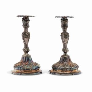  - Two silver candlesticks, Genoa, 18th Century