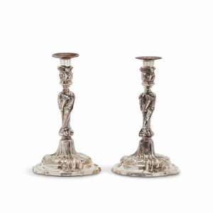  - Two silver candlesticks, Turin, 18th Century
