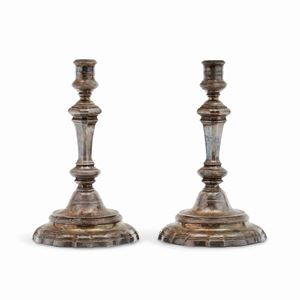 Two silver candlesticks, France, 18th Century, defects