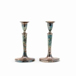  - Two silver candlesticks, Italy, 19th Century, defects