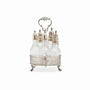  - A silver and glass cruet, London, 19th Century, defects