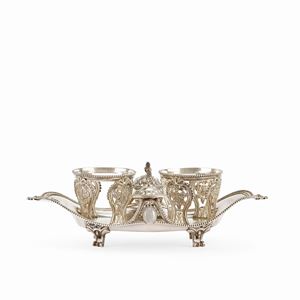 A silver and glass cruet, France, early 19th Century, defects