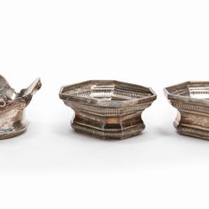 Seven silver and glass salt shakers, France, late 18th Century