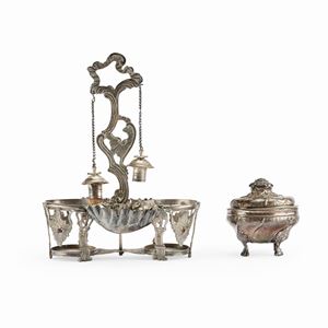  - Silver box and cruet, Genoa, 18th century, defects