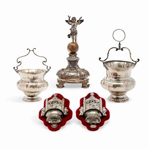  - Five silver objects, 19th Century, defects