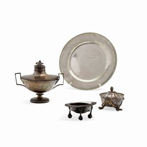 Four silver and brass gilded objects, 19th and 20th Century, defects