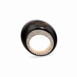 A 18k white gold, jet and diamond ring, Vhernier