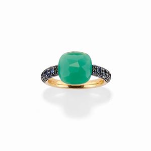 A 18k yellow gold, chrysoprase and sapphire ring, Pomellato