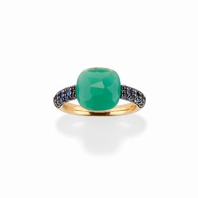 Anello in Oro Giallo 18k, Crisoprasio e Zaffiri