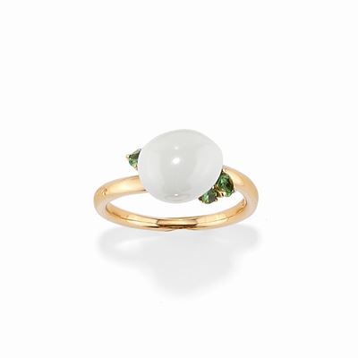 Anello in Oro Giallo 18k, Ceramica e Tsavoriti