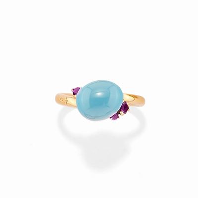 Anello in Oro Giallo 18k, Ceramica e Ametiste