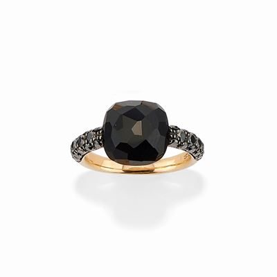 Anello in Oro Giallo 18k, Onice e Diamanti Neri