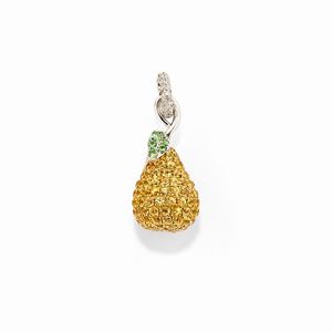 Pendente in oro bicolore 18k, zaffiri gialli, tsavoriti e diamanti