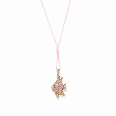 Pendente in Oro Giallo 18k, Diamanti, Zaffiri Rosa e Rubini