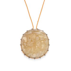  - Pendente in oro bianco 18k, giada e diamanti