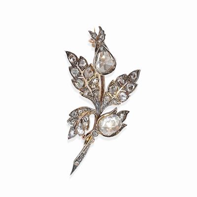 Spilla in Oro Rosso 18k, Argento e Diamanti