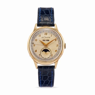 Triplo calendario, cassa rotonda in oro 10K, anni '50